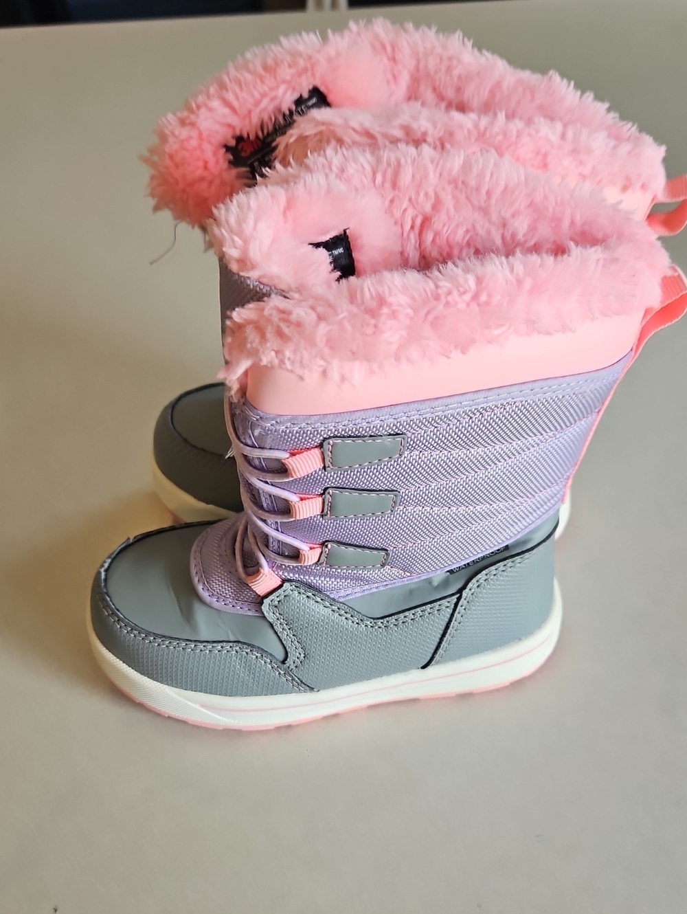 Children's Pink & Gray Winter Boots with Faux Fur Lining